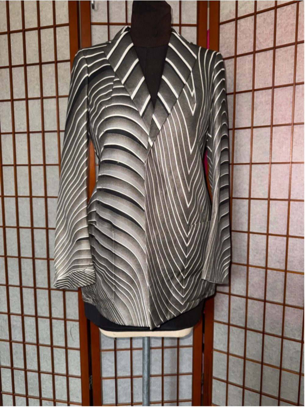 Akris cotton/silk Striped Blazer US 12 F 44 D42